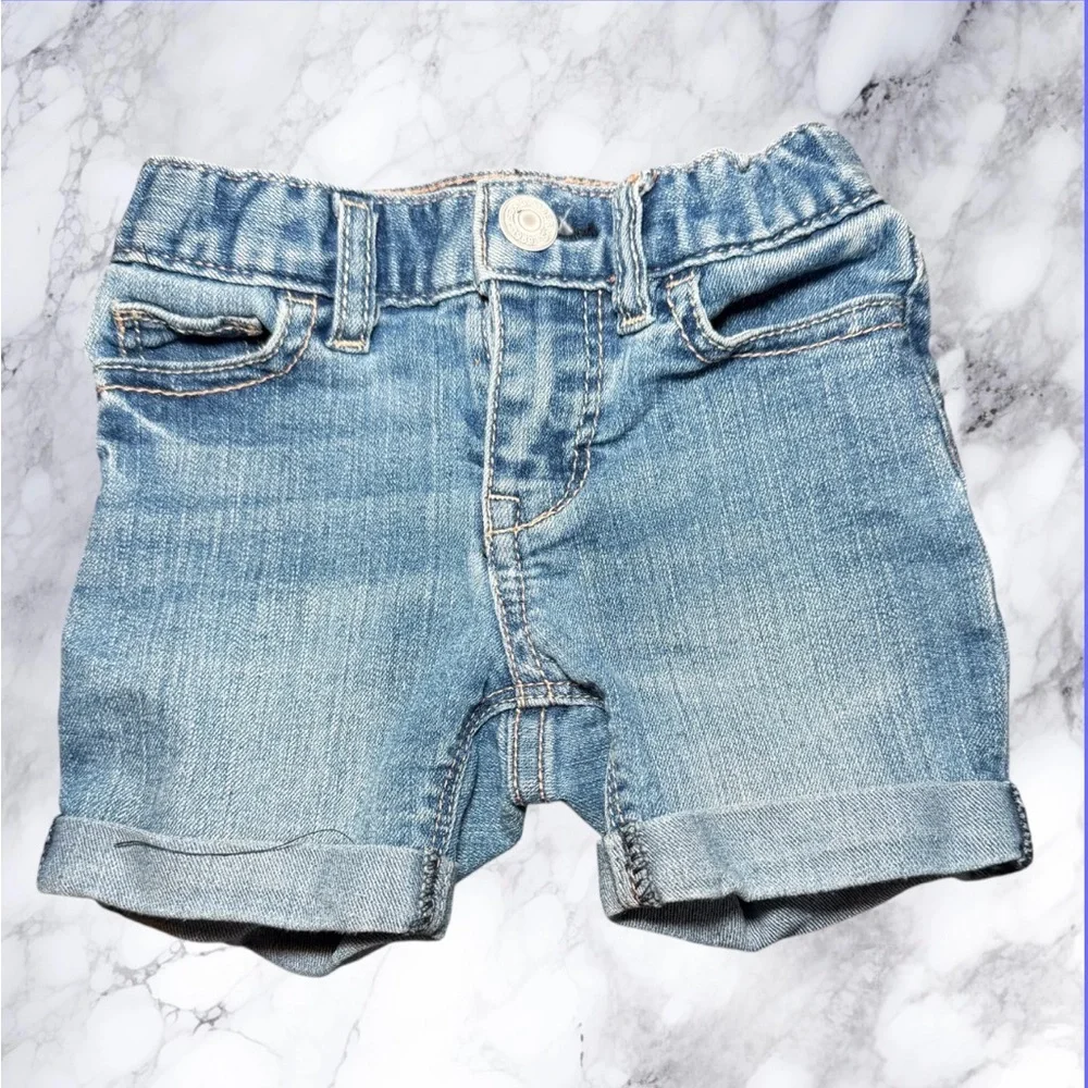Baby Gap 1969 Toddler Denim Shorts 12-18 Months Light Wash Cuffed Elastic‎ Waist